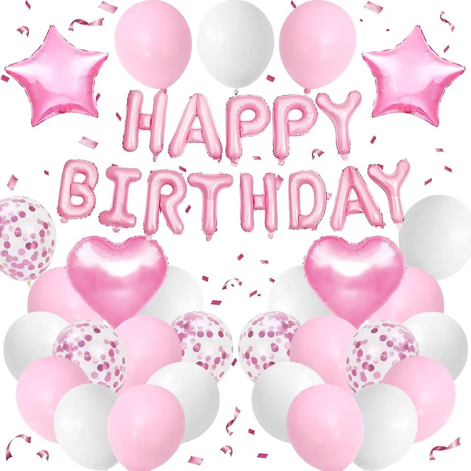 Pink White Birthday Decorations for Girls Pink and White Birthday Balloon