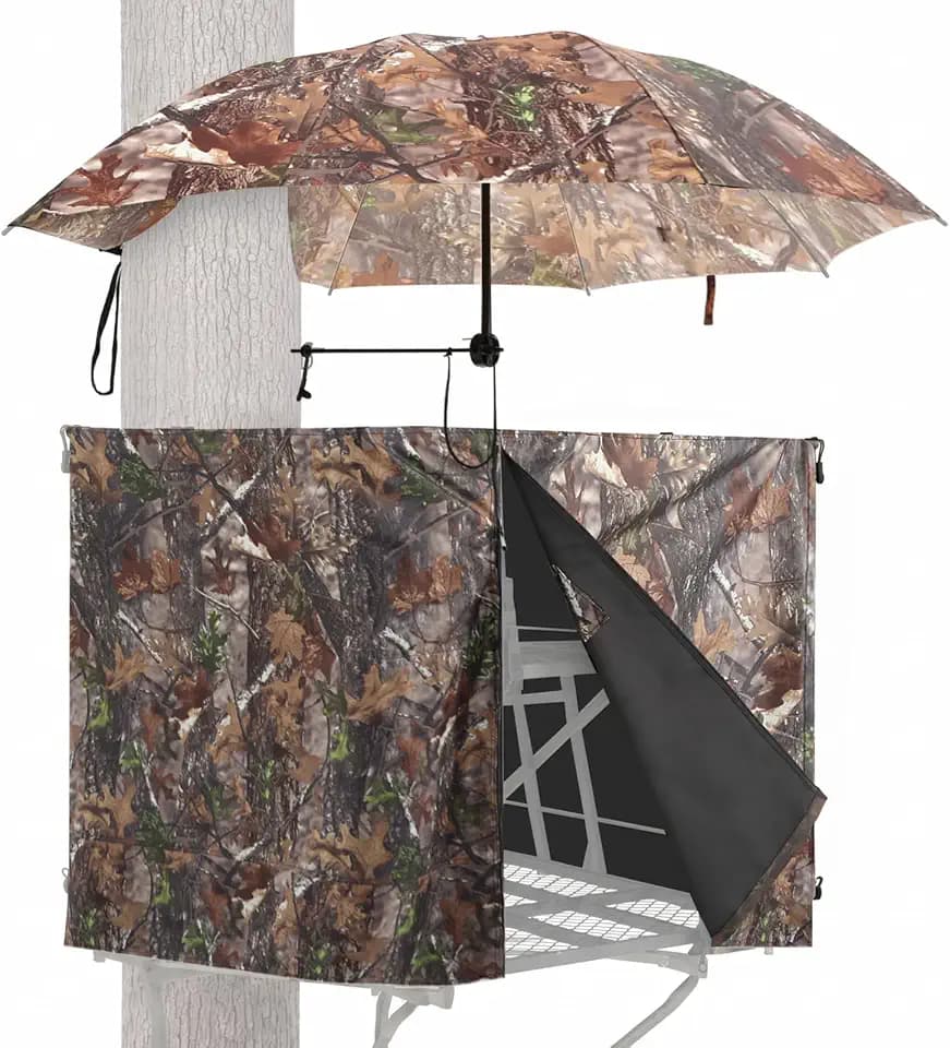 Tree Stand Blind & 58" Hunting Umbrella Kit, Camo Cover for Deer Turkey