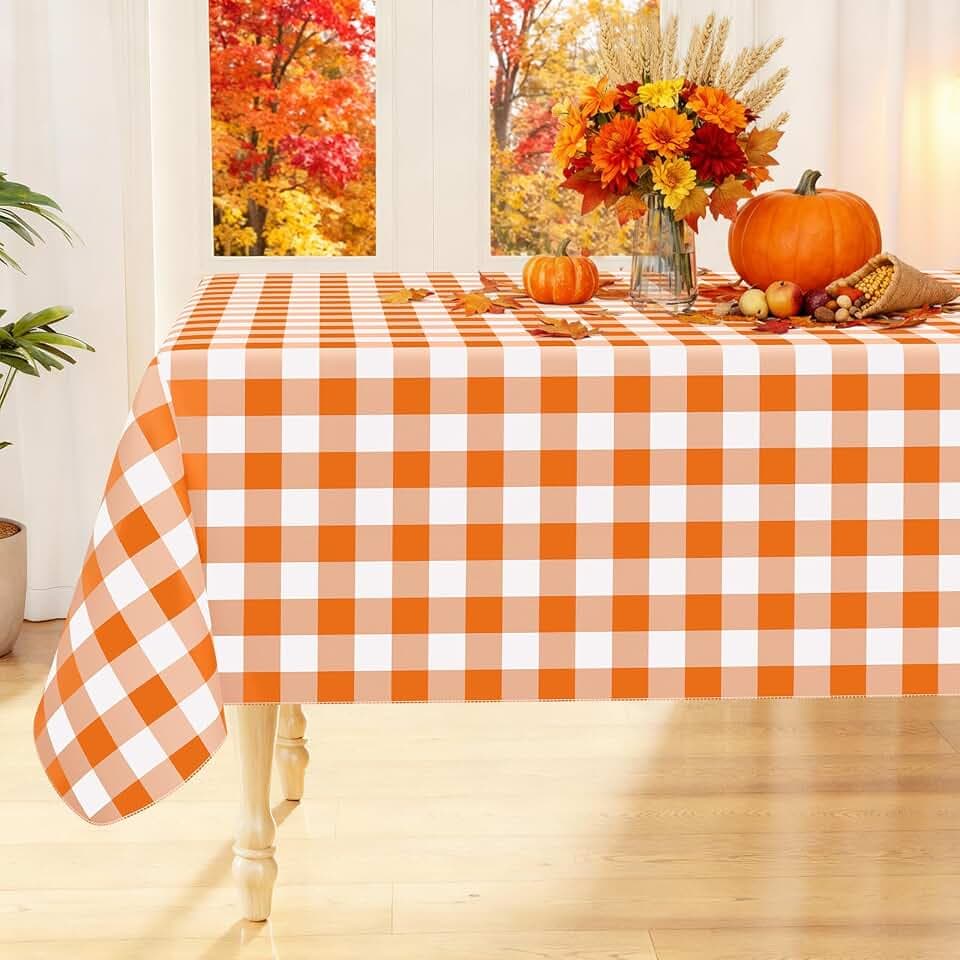 Smiry Fall Tablecloth, Flannel Backed Vinyl Table Cloth, 60"x120"