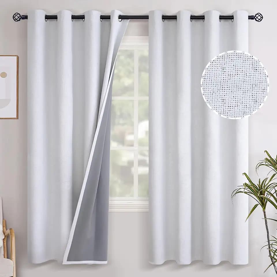 YoungsTex White Linen Blackout Curtains 72 Inches Long for Living Room, Thermal Insulated Winter Drapes with Grommet Energy Saving for Bedroom, 2 Panels, 52 X 72 Inch
