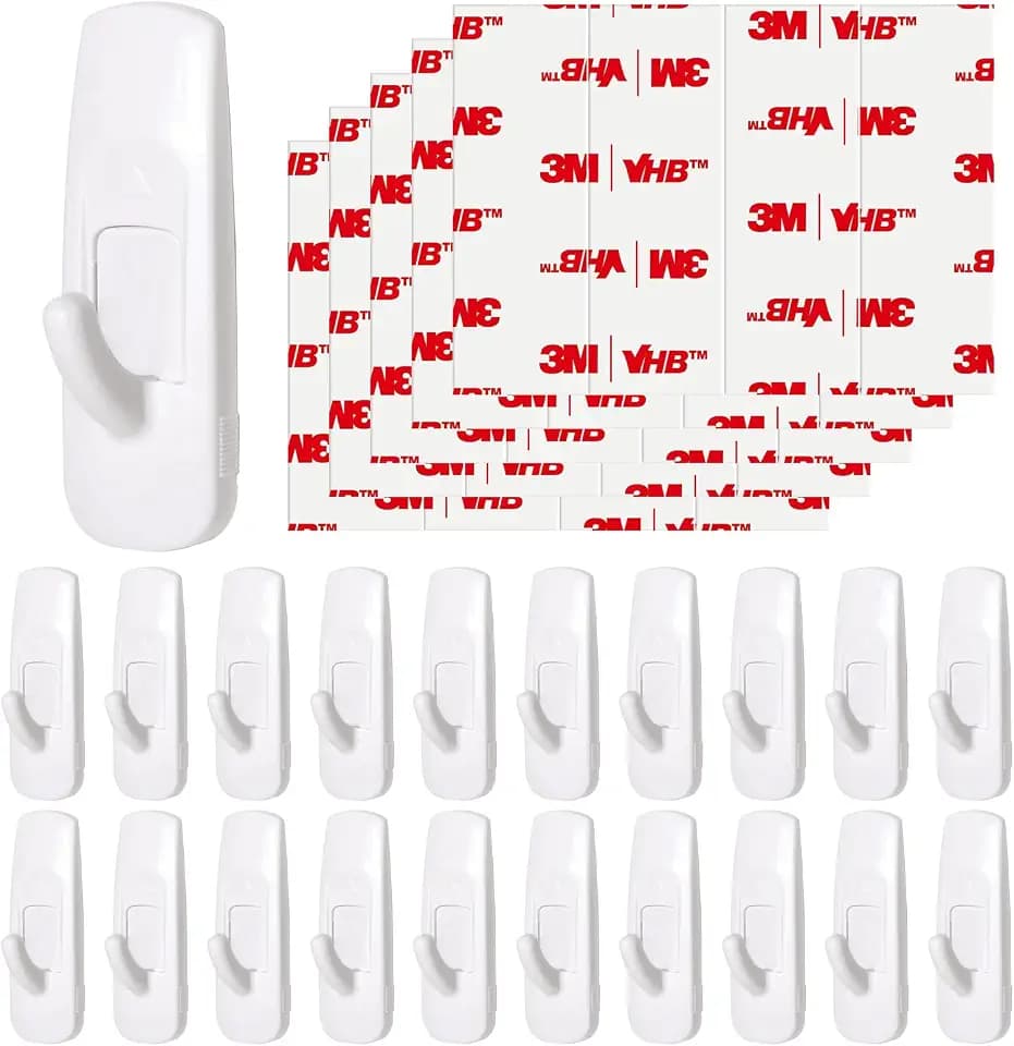 JulyWind 20 Medium Hooks for Hanging, Adhesive wall Strips Hooks Heavy Duty, no Damage Sticky Utility with 24 Strips for Bathroom Towel,Coat,Door,Key