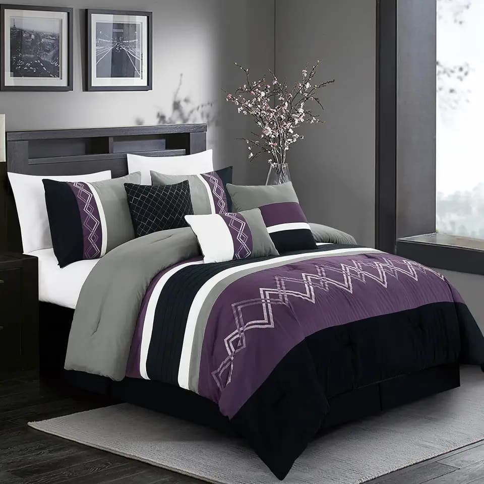 Chezmoi Collection 7-Piece Zigzag Embroidered Comforter Set California King