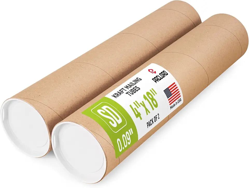 4" x 18" Made in USA Reinforced Kraft Paper Mailing Tube, 2 Tubes, 4 Caps