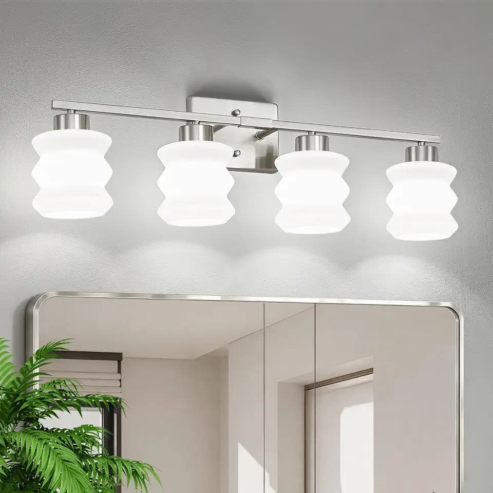 Modern Bathroom Light Fixtures,4-Light Nickel Vanity Lights Over Mirror
