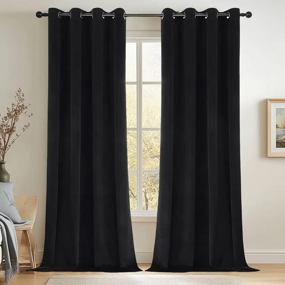 Joydeco 100% Blackout Curtains Velvet Black Out Curtain 84 Inch Drapes