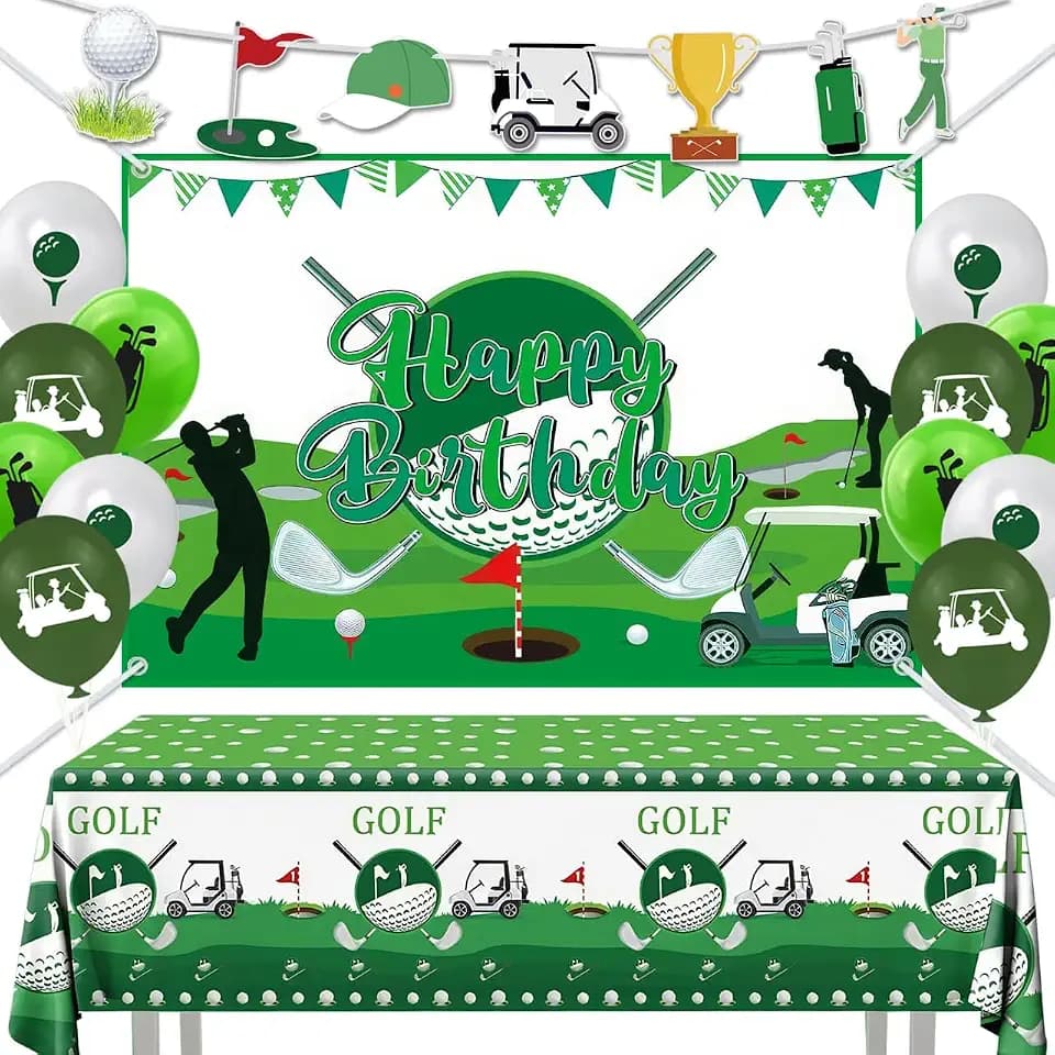 Golf Birthday Party Decorations Kit Include Golf Backdrop Banner Tablecloth Balloons for Sports Theme Birthday Photo Booth Party Supplies