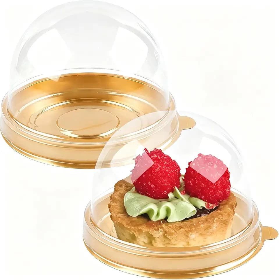 TOFLEN 100Pcs Mini Dessert Containers with Dome Lids, Gold Base