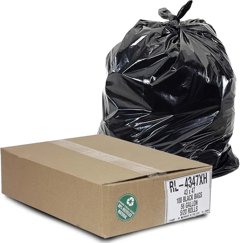 Aluf Plastics 56 Gallon Trash Can Liners (100 Count) - 43" x 47" - Thick 1.5 MIL Equivalent Black Trash Bags for Bathroom, Kitchen, Office, Industrial, Commercial, Recycling and More