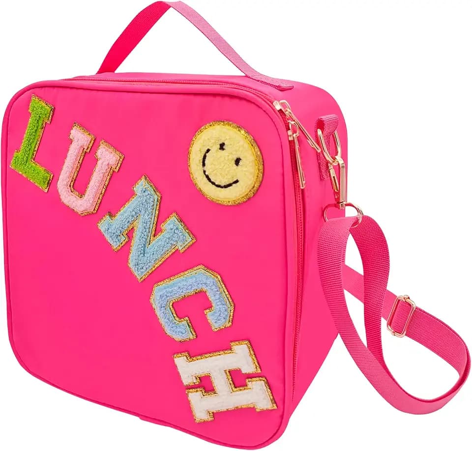 Insulated Lunch Bag With Adjustable Shoulder Strap, Girls Preppy Lunch Box