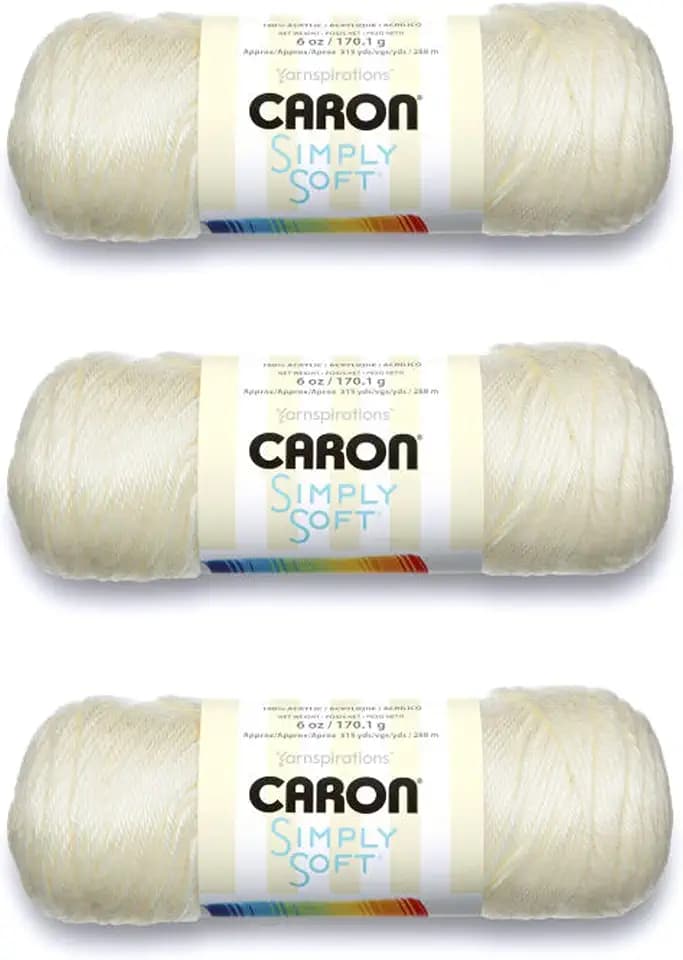 Caron Simply Soft 3-Pack Yarn, 3oz, Gauge 4 Medium Worsted, 100% Acrylic - Off White - Machine Wash & Dry