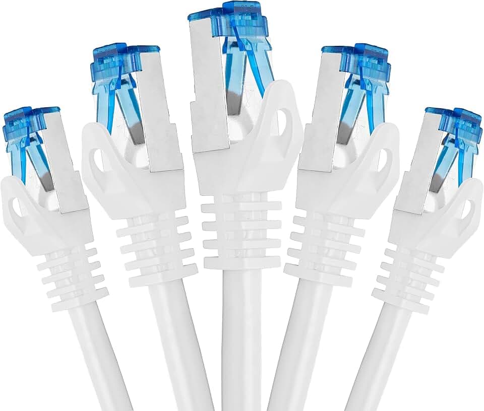 BIGtec - 5 Stück - 1m CAT.7 Gigabit Patchkabel Netzwerkkabel weiß Kupferkabel Patch Ethernt LAN DSL Kabel CAT7 (RJ45, Cat 7, S/FTP PIMF) 100cm