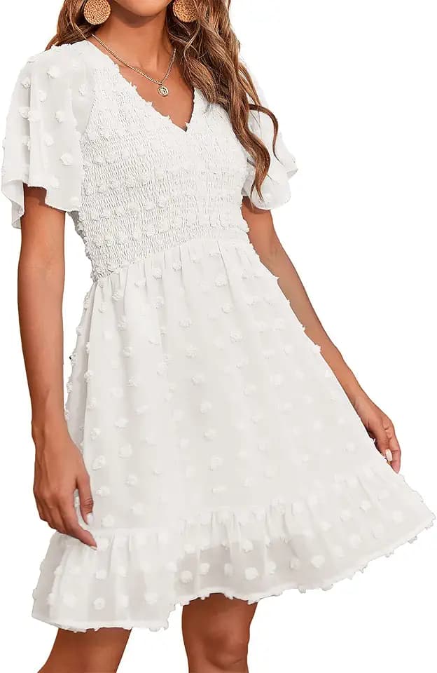 BTFBM Women's Swiss Dot Mini Boho Vacation Dresses