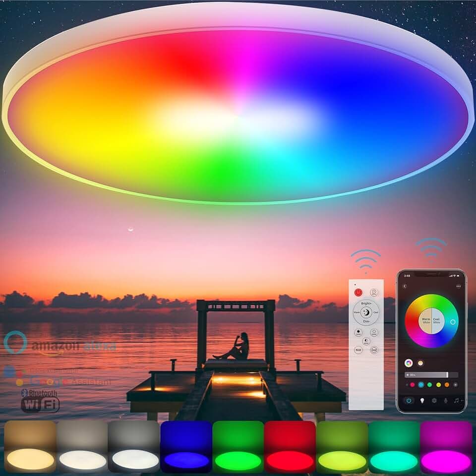 Smart LED Deckenleuchte RGB 48W Dimmbar Alexa Google Home IP44 Rund Ø37cm
