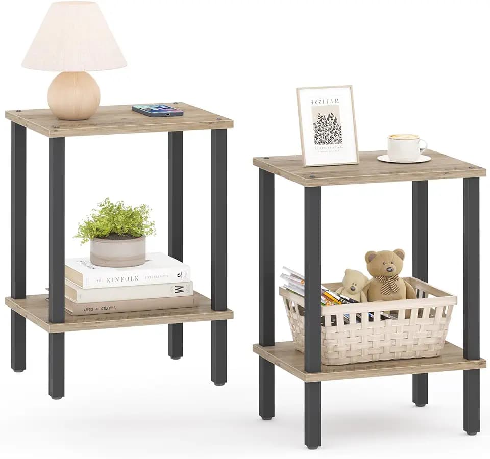 TUTOTAK End Table, Set of 2, Side Table, Nightstand, 2-Tier Storage Shelf