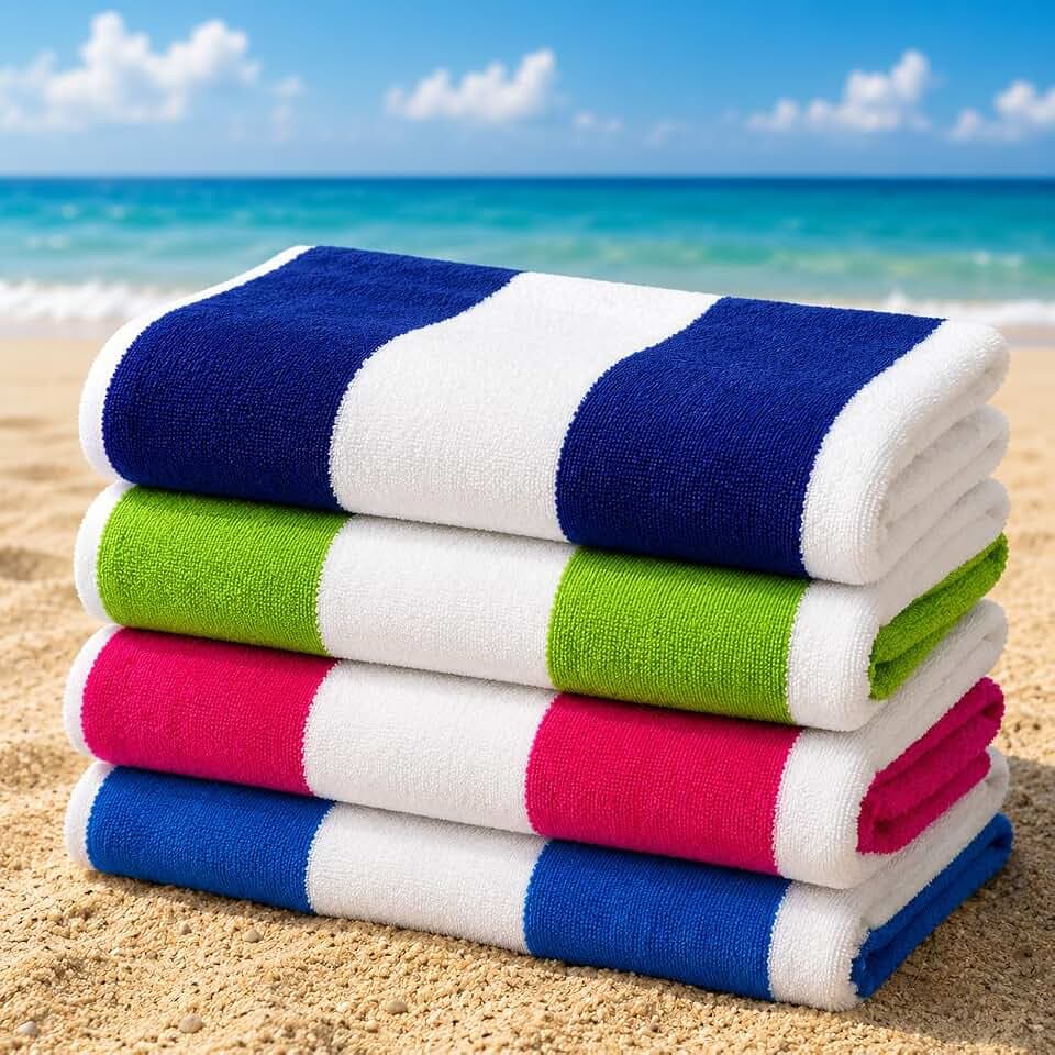 Mr. cotton 4-Pack Multi Color Beach Towels, Cotton Quick-Dry Towels, 30x60