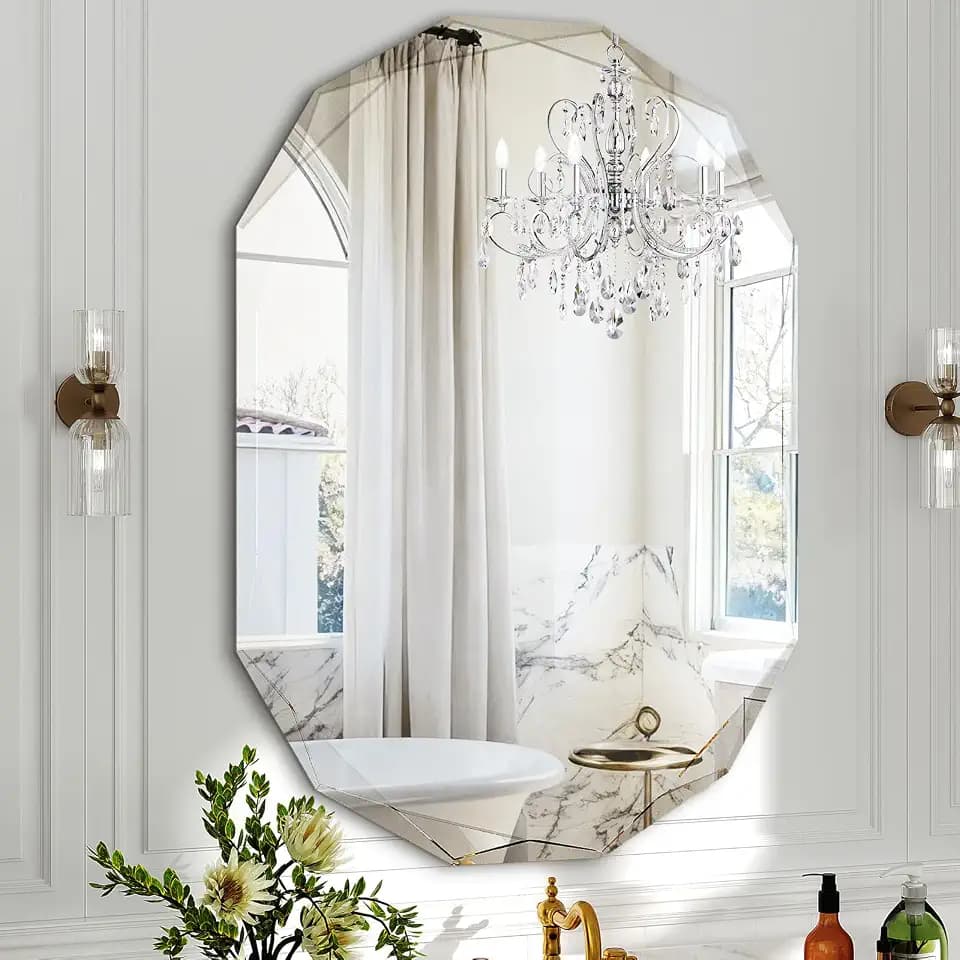 Krymnar 40x30 Inch Beveled Oval Bathroom Mirror, Frameless Copper-Free Silver Mirror, Modern Vanity Mirror, Decorative Wall Mirrors Over Sink for Restroom, Bedroom, Living Room, Bathroom, Entryway