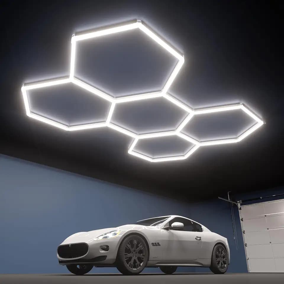 Hexagon Garage Lights, 5-HEX 28800LM 5000K Daylight Garage LED Lights, Modular Honeycomb Shop Light for Detailing, Workshop, Home Gym, Warehouse, DIY Workspace