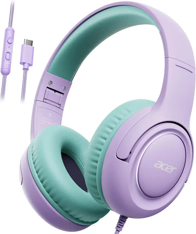 Acer USB‑C Kids Headphones for School, 85‑94dB Limiter, w/Mic HK03C