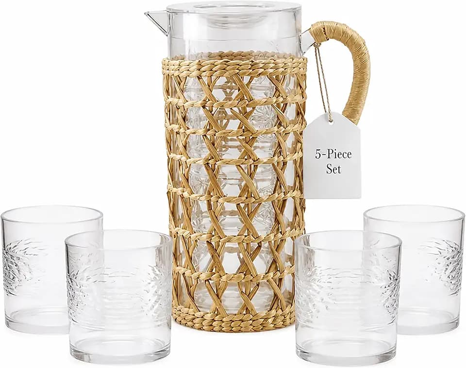 Mud Pie Acrylic Woven Pitcher; pitcher 78 oz | glass 12 oz