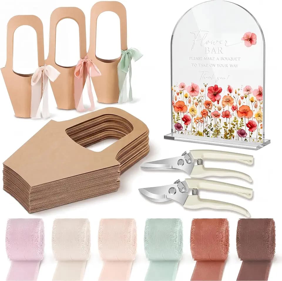 Kolldenn 37 Pcs Flower Bar Supplies Build Your Own Bouquet Bar Kit