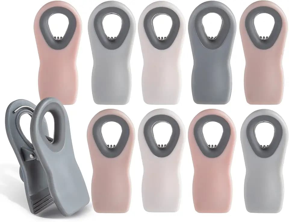 COOK WITH COLOR Bag Clips with Magnet- Food, Chip, Bag Clips for Food Storage with Airtight Seal Grip for Bread, Snack and Food Bags (Pink and Grey, Pack of 10)
