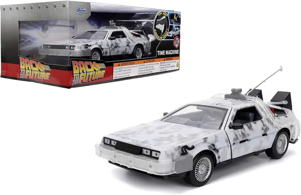 Jada Hollywood Rides – Back to the Future Time Machine (Frost Version) – 1:24 Scale – Die-Cast Car – Opening Doors & Hood – Hobby Edition – Collectible – Ages 8+ – Silver/White