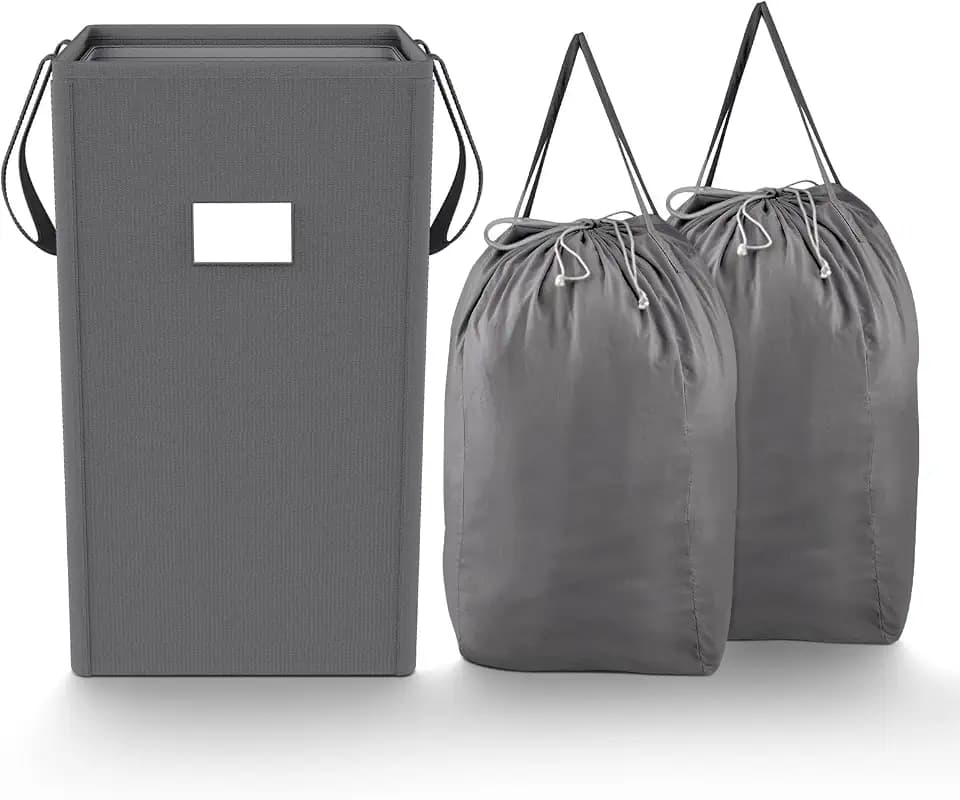 MCleanPin 210L Laundry Hamper Collapsible with 2 Washable Laundry Bags, Dirty Clothes Hamper,Laundry Basket with Handles Foldable Hamper Dorm Laundry Basket for College,Grey
