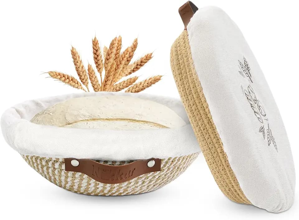 Nikkar Banneton Bread Proofing Basket Set of 2, 10 Inch Round 11Inch Oval