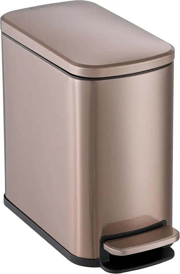 SIMPLI-Magic 6L/1.6G Stainless Steel Bathroom Trash Can with Hands-Free Foot Pedal, Quiet Soft-Close Lid, Compact Space-Saving Size