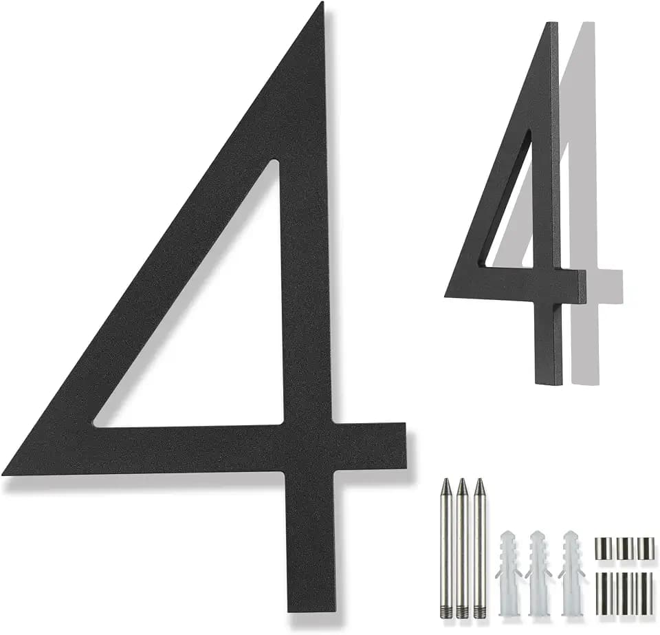 Metall-Hausnummern für den Außenbereich 20 cm, Adressnummern für Haus im Freien extra groß moderne Hausnummern für draußen mattschwarz schwebende Halterung bündige Montage Aluminium 4