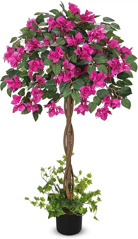 Briful 3.94FT Artificial Bougainvillea Tree in Pot – Faux Silk Bougainvillea Floral Tree Decorative Pink Fake Trees for Home Office Living Room Indoor Outdoor Décor