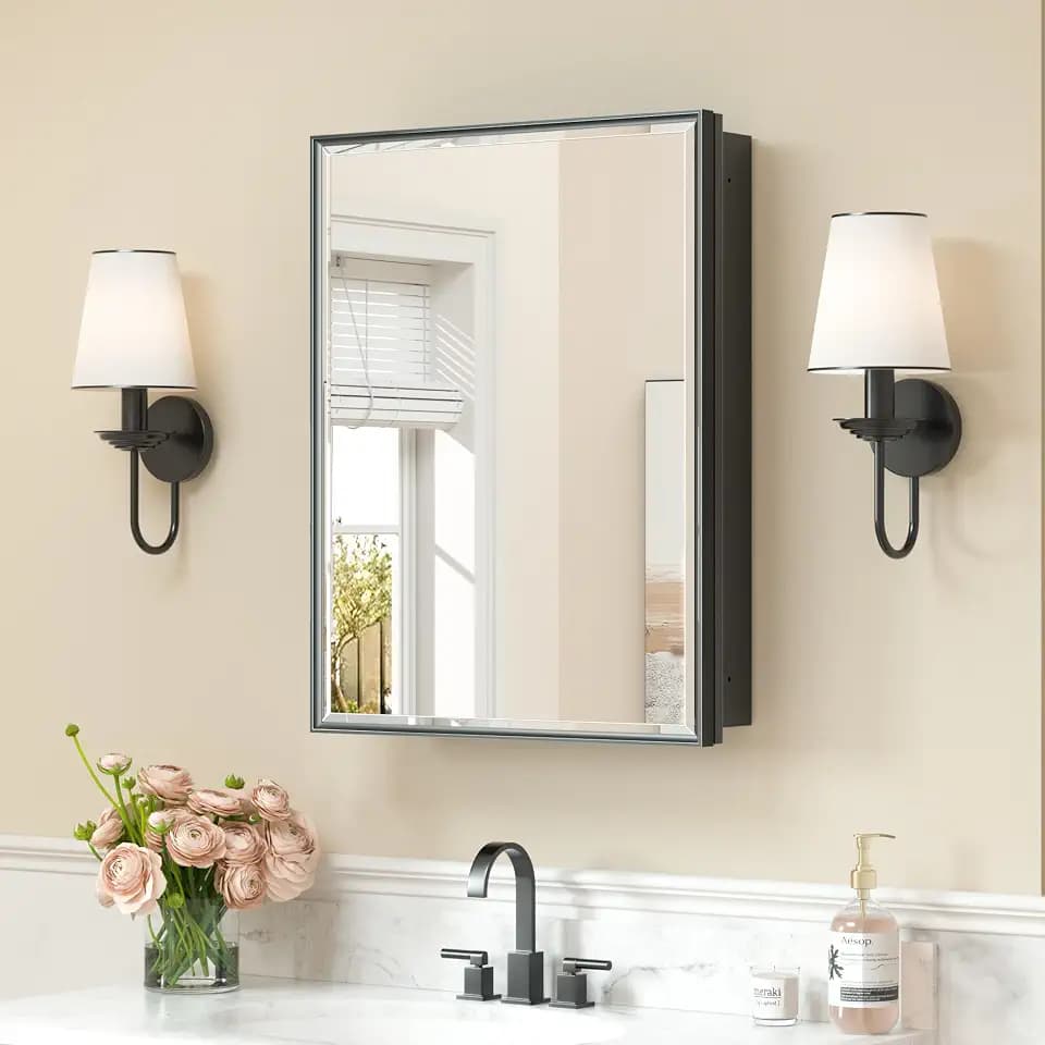 Keonjinn 20" x 26" Black Medicine Cabinet with Mirror, Adjustable Shelves
