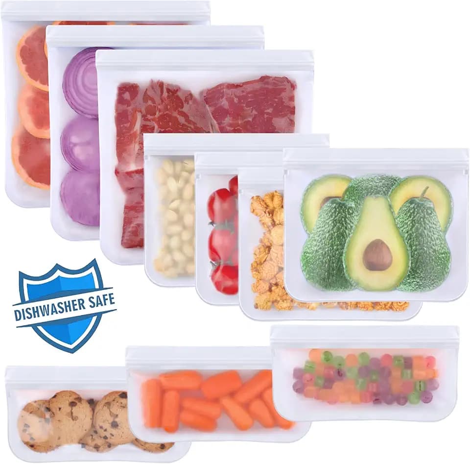 Lerine 10 Pack Reusable Freezer Bags Dishwasher Safe, Food Storage Bags