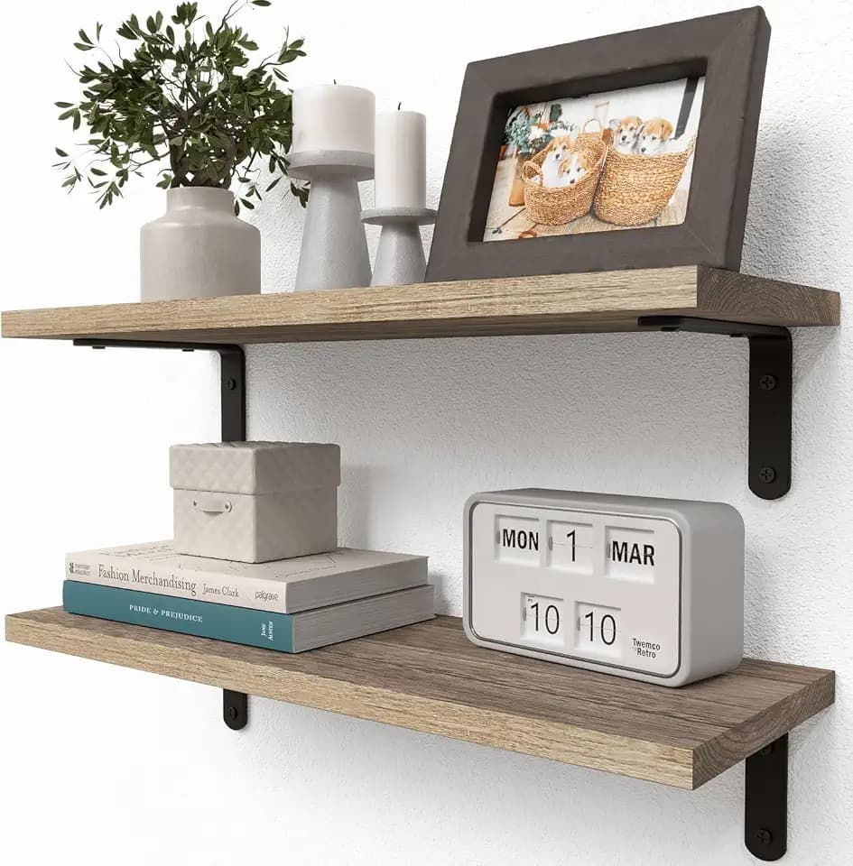 RICHER HOUSE Rustic Wood Floating Shelves, 2-Set Wall Mounted Shelves, 16In