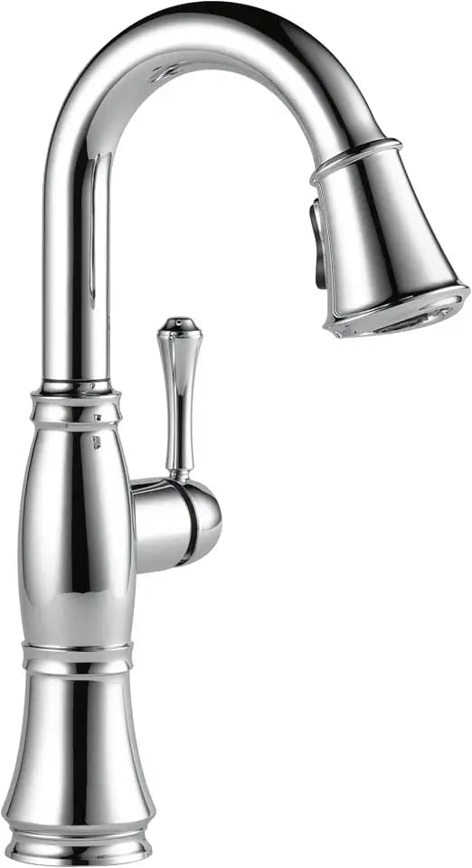 Delta Cassidy Brushed Nickel Bar Faucet with Pull Down Sprayer, Modern Single Hole Prep Sink Faucet, Single Handle, Lumicoat Arctic Stainless 9997-AR-PR-DST