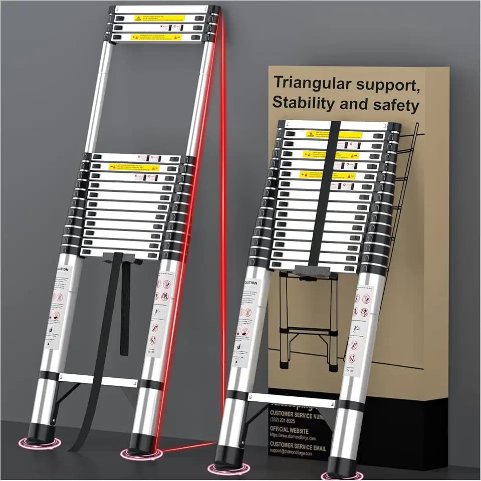 Telescoping Ladder, 20.3 FT Aluminum Extendable Ladder, 330 Lbs, Silver
