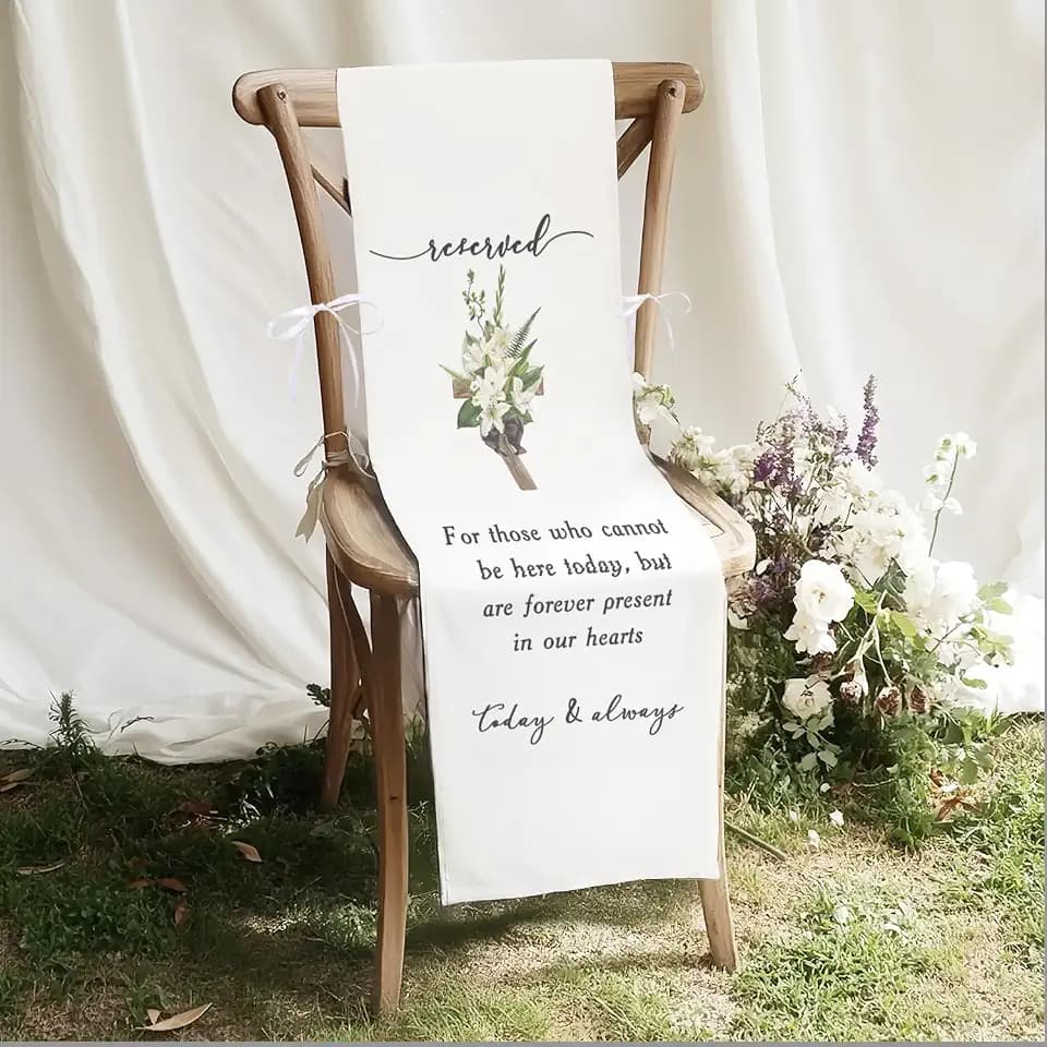 Reserved Wedding Chair Sign In Loving Memory Wedding Sign,Memorial Chair's Signs, Save a Seat for Someone in Heaven Linen Reserved Decorations, For Those Who cannot be Here Today Weddings Chair Banner