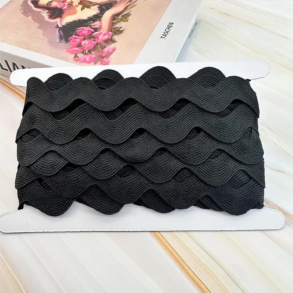 Black RIC Rac Trim 0.78 Inch 10 Yards Rick Rack Trim for Sewing Wave Bending Fringe Trim Woven DIY Clothes Dress Gift Wrapping Home Wedding Party Decoration