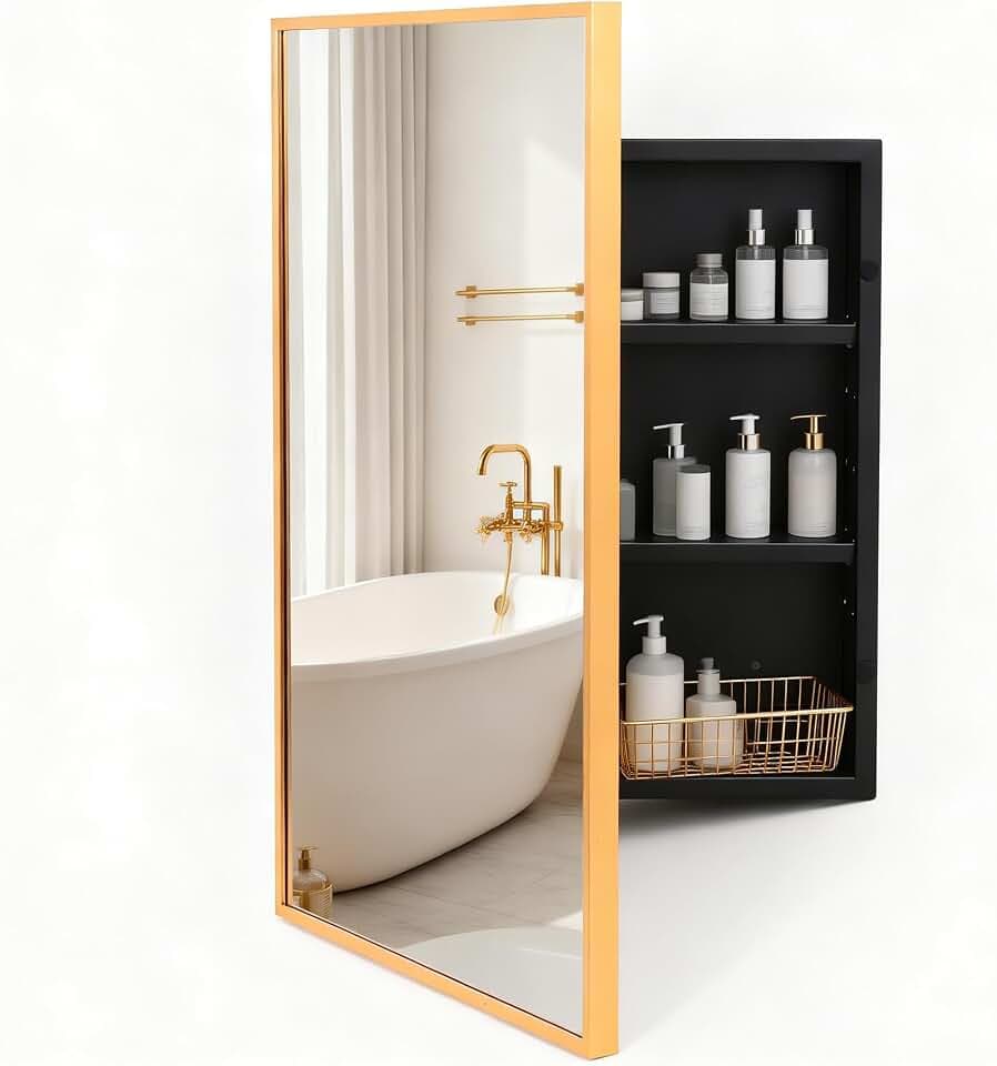 24"x32" Metal Medicine Cabinet with Mirror Aluminum Alloy Frame