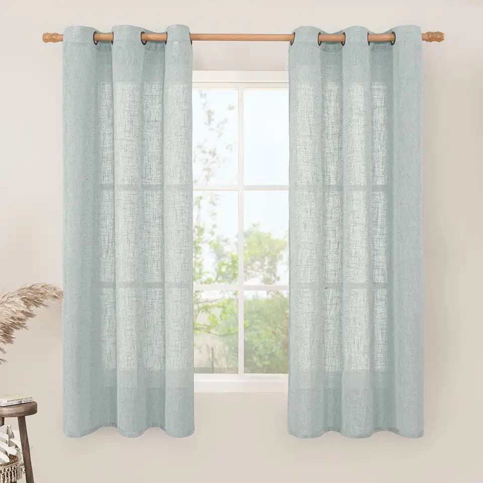LAMIT Sheer Linen Curtains 63 inch Long for Bedroom 2 Panels, 34 x 63 Inch