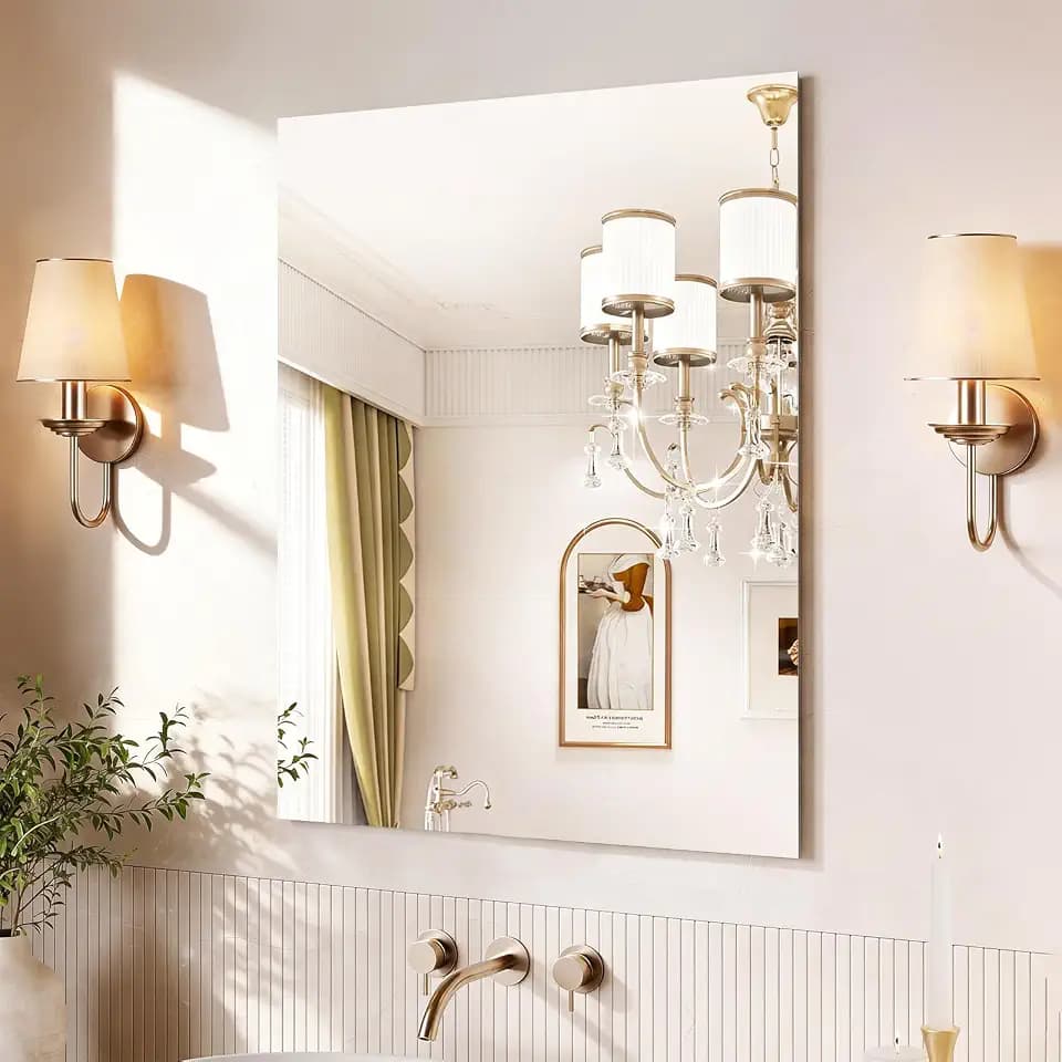 30x30 inch Large Frameless Bathroom wall Mirror; Tempered Glass Rectangular Vanity Mirror, Ideal for DIY Projects Using Waterproof Tape and LED Strip Lights; Crystal-Clear