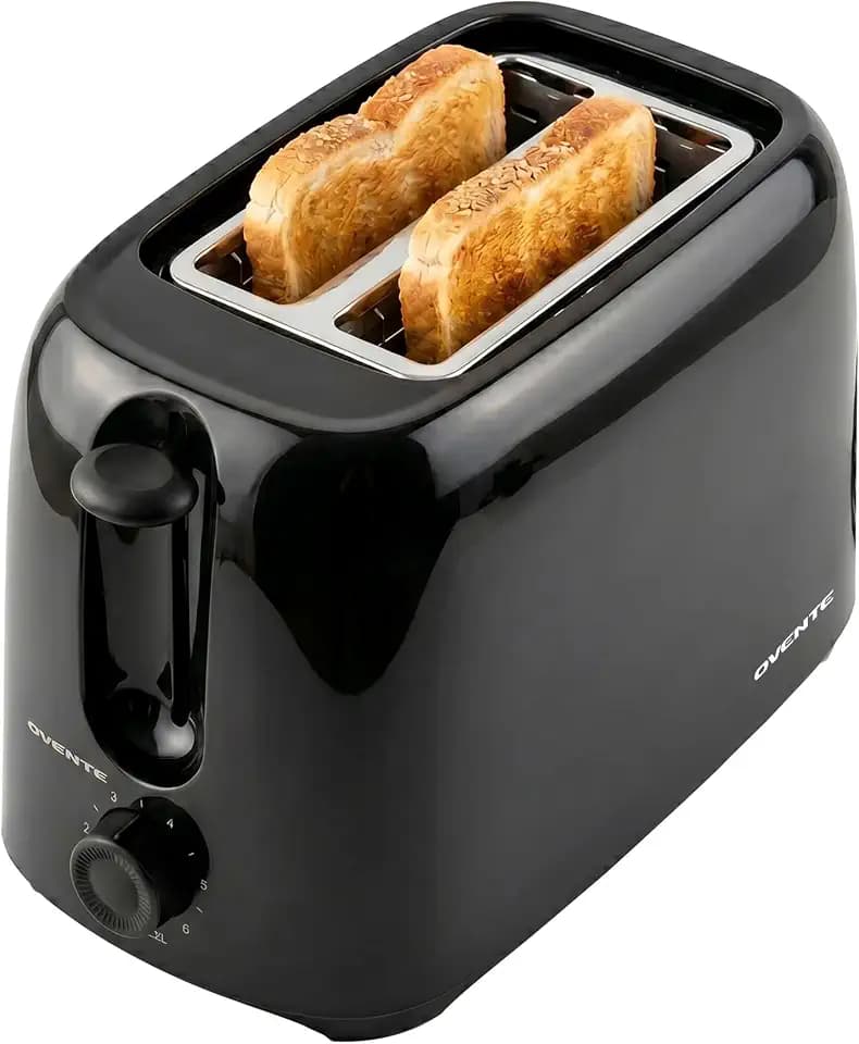 OVENTE Electric 2 Slice Toaster Machine 6-Shade Setting, Black TP2210B