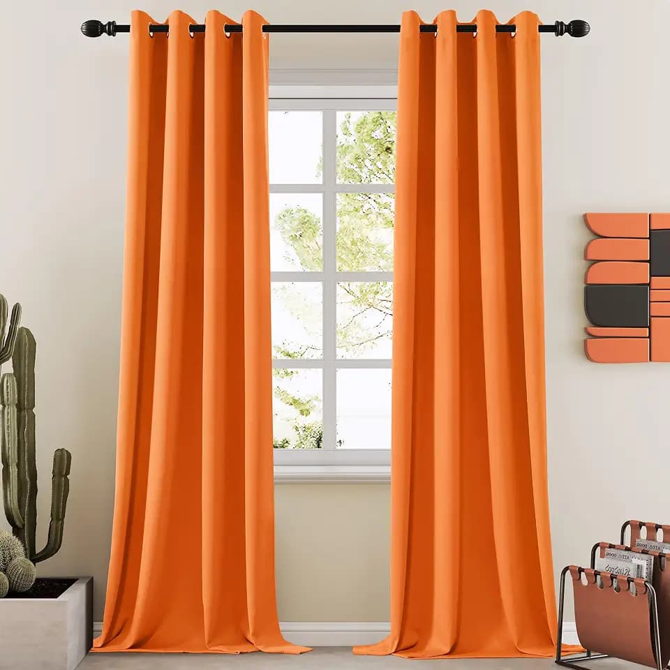 Orange Blackout Curtains Grommet Thermal Insulated Room Darkening Bedroom and Living Room Curtains Set of 2 Panels (W52 x L102 Inch, Orange Tiger)