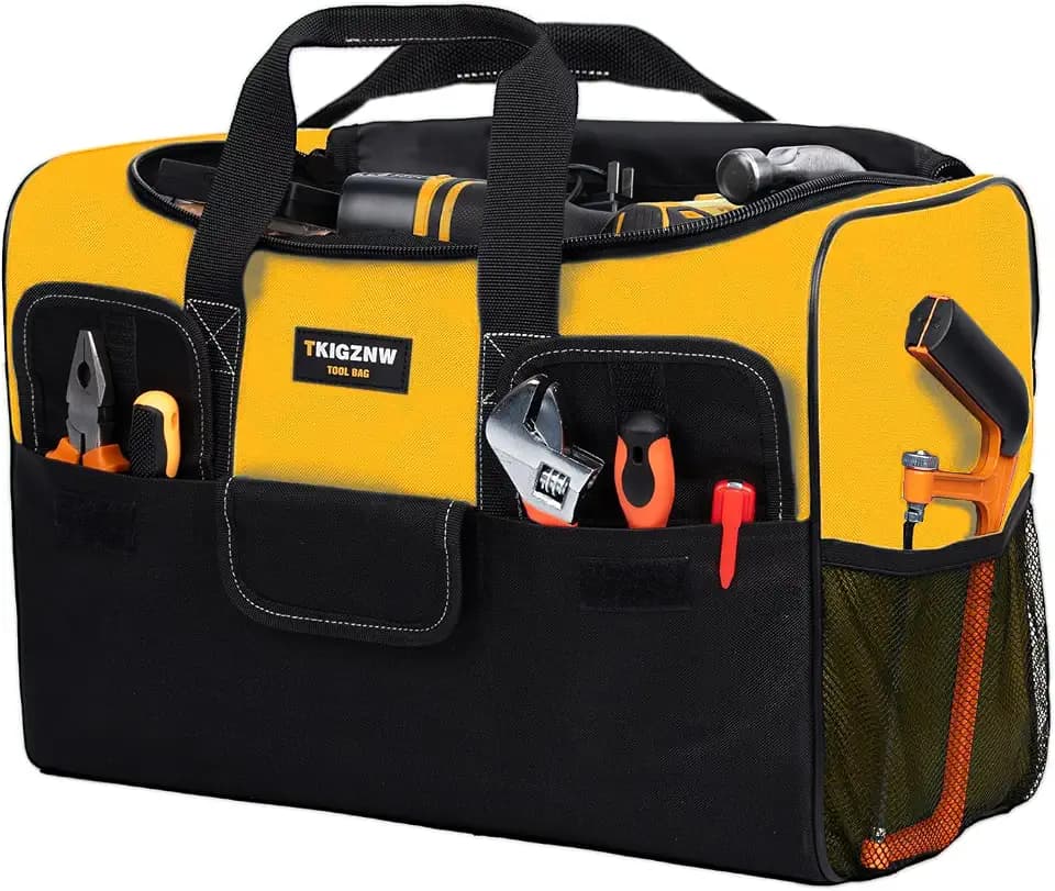 Wide Mouth Tool Bag,Tool Organizer Bag with 6 Pockets,Heavy Duty Tool Box for Various Instrument(yellow,14in)