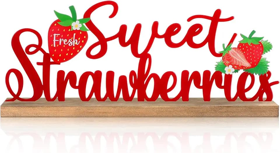 MiniInflat Metal Strawberry Table Decor, Strawberry Sign for Home Kitchen
