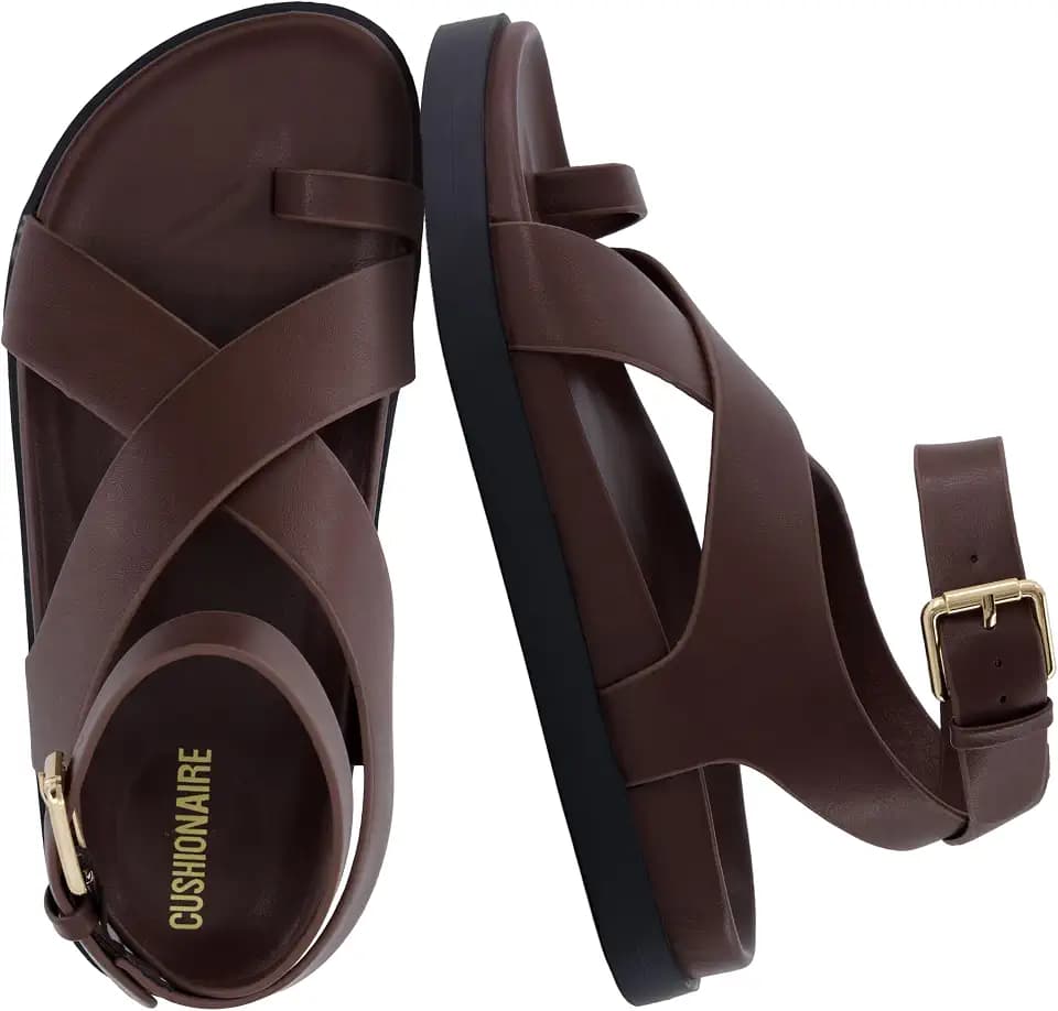 CUSHIONAIRE Entry Womens Ankle Wrap Molded Footbed Sandal with Adjustable Strap | Non-Slip Outsole | Womens Platform Sandals | Comfortable Summer Shoes | Wide Widths Available