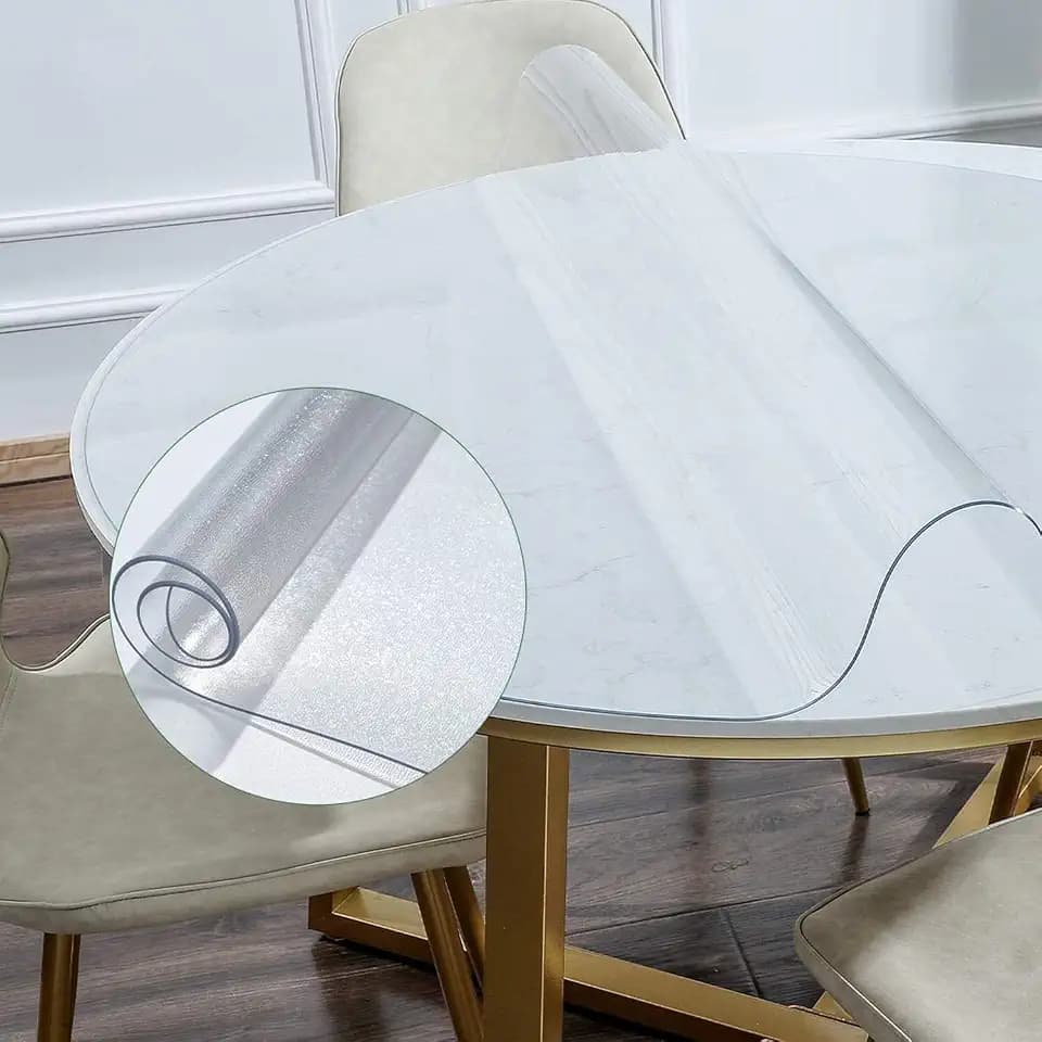 NECAUX 13 Inch Round Frosted Table Cover Protector, 1.5mm Thick Upgraded Version, Unshrinkable Waterproof Oil Proof Plastic Tablecloth Protector Desk Mat for Circle Coffee Table End Table Night Stand