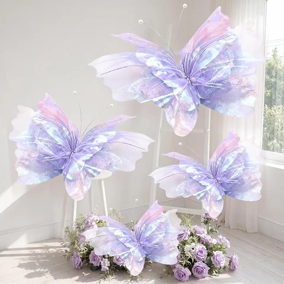 Yinder 4 Pcs Big Butterfly Decorations, Giant 3D Iridescent Purple