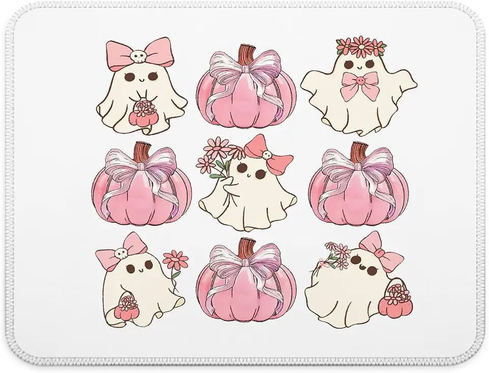 Preppy Pink Halloween Ghost Pumpkin Mouse Pad 9.5x7.9 Inch