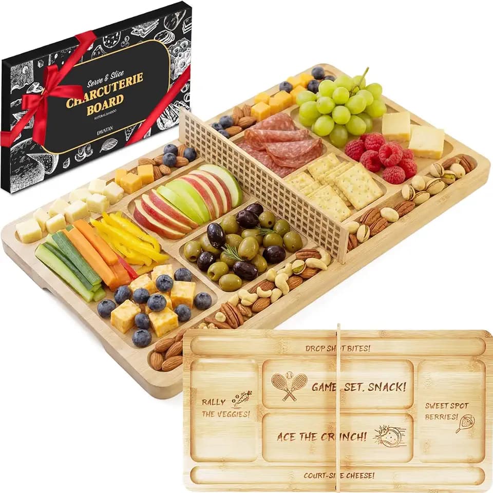 Tennis Court Charcuterie Board with Net, 17.3-Inch Bamboo Tray